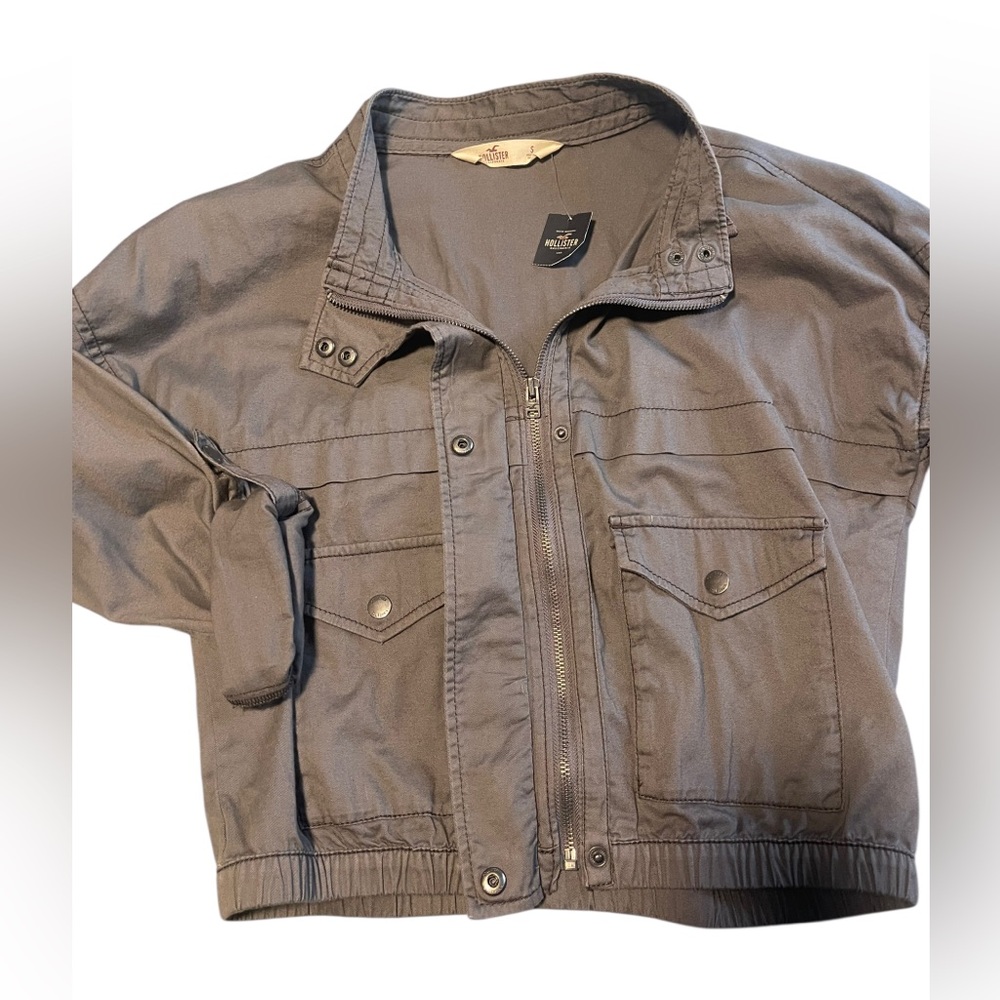 Hollister  NWT Gray Utility Jacket Women's Size Small Full Zip Y2K Cropped - Picture 10 of 12